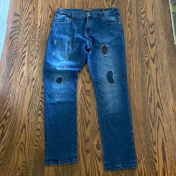 Ring of Fire Slim 20 Blue Jean Styled Distressed Holes/stitching - Picture 1 of 10